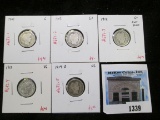 Group of 5 Barber Dimes, 1901, 1908, 1912 G; 1913, 1914-D VG, group value $22+