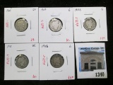 Group of 5 Barber Dimes, 1901, 1907, 1911-S, 1916 G; 1913 VG, group value $21+