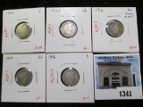 Group of 5 Barber Dimes, 1902, 1912, 1914, 1916 G; 1908 VG, group value $21+