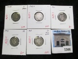 Group of 5 Barber Dimes, 1903, 1908-D, 1914 G; 1912, 1913 VG, group value $22+