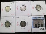 Group of 5 Barber Dimes, 1905-S, 1907, 1913 G; 1914 VG; 1912 F, group value $23+