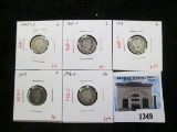Group of 5 Barber Dimes, 1905-S, 1908-D, 1913 G; 1916-S VG; 1914 F, group value $23+