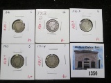 Group of 5 Barber Dimes, 1906, 1912-D, 1913 G; 1908-D VG; 1914 F, group value $23+