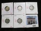 Group of 5 Barber Dimes, 1910, 1912-D, 1914, 1915 G; 1907 VG, group value $21+
