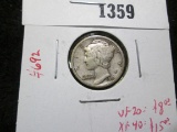 1916 Mercury Dime, VF30, VF20 value $8, XF40 value $15