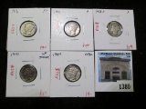 Group of 5 Mercury Dimes - 1916, 1931, 1938-D F; 1941 VF; 1944 XF/AU, group value $20+