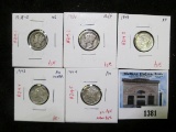 Group of 5 Mercury Dimes - 1918-S, 1931, VG; 1941 XF; 1942, 1944 AU, group value $18+