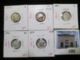 Group of 5 Mercury Dimes - 1924-D, VG; 1940, 1941, 1942, 1944 AU, group value $23+