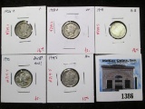 Group of 5 Mercury Dimes - 1926-D F; 1938-D VF; 1941, 1942, 1945 AU, group value $22+