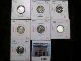 Group of 7 Silver Roosevelt Dimes, 1946, 1964 BU; 1960 AU+ toned; 1961, 1962, 1963, 1997-S PROOF, gr
