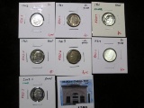 Group of 7 Silver Roosevelt Dimes, 1946, 1960, 1964 BU; 1963 circ toned; 1961, 1962, 2003-S PROOF, g