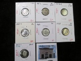 Group of 7 Silver Roosevelt Dimes, 1955-S, 1957 BU; 1950-D circ; 1952, 1954-D, 1958 AU toned; 2015-S