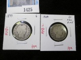 Pair of 2 Barber Quarters - 1897 G, 1909 G+ full rims, value $18+
