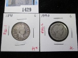 Pair of 2 Barber Quarters - 1898 G, 1909-D G, value $18+