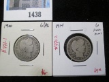 Pair of 2 Barber Quarters - 1900 G obv AG rev, 1914 G+ full rims, value $15+