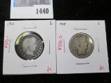 Pair of 2 Barber Quarters - 1901 G, 1915 G , value $18+