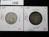 Pair of 2 Barber Quarters - 1904 G, 1915 G+ , value $18+