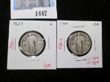Pair of 2 Standing Liberty Quarters, 1927 G, 1930 G/VG, value $15+