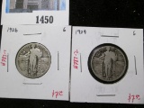 Pair of 2 Standing Liberty Quarters, 1926 G, 1929 G, value $15+