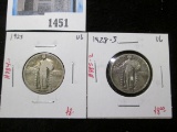 Pair of 2 Standing Liberty Quarters, 1925 VG, 1928-S VG, value $16+