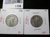 Pair of 2 Standing Liberty Quarters, 1926 G/VG, 1927 VG, value $16+