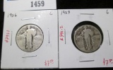 Pair of 2 Standing Liberty Quarters, 1926 G, 1927 G, value $15+