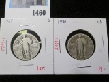 Pair of 2 Standing Liberty Quarters,1927 G, 1930 VG, value $15+
