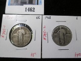 Pair of 2 Standing Liberty Quarters,1927 VG, 1928 G, value $15+