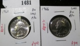 Pair of 2 Washington Quarters - 1965 & 1966, both BU SMS Proof-like, value for pair $16+