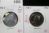 Pair of 2 Washington Quarters - 1970-D BU from Mint Set & 1970-S PROOF, value for pair $11+