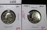 Pair of 2 Washington Quarters - 1976-S & 1978-S, both PROOF, value for pair $10+