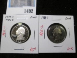 Pair of 2 Washington Quarters - 1979-S Type 1 & 1988-S, both PROOF, value for pair $9+