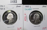 Pair of 2 Washington Quarters - 1979-S Type 1 & 1997-S 90% SILVER, both PROOF, value for pair $14+