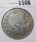 1907-D Barber Half Dollar, G, value $16+