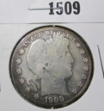 1909 Barber Half Dollar, G obv AG rev, value $16+