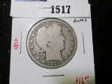 1915-D Barber Half Dollar, G+ full rims, value $16+