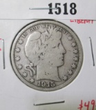 1915-D Barber Half Dollar, F FULL LIBERTY, value $49+