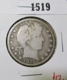 1915-S Barber Half Dollar, VG, value $17+