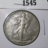 1942 Walking Liberty Half Dollar, XF/AU, value $19+