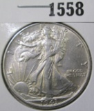 1943 Walking Liberty Half Dollar, XF+, value $18+