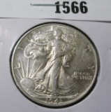 1943 Walking Liberty Half Dollar, AU58 slider, value $35+