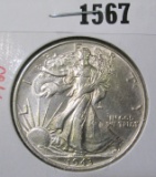 1943 Walking Liberty Half Dollar, AU58 slider, value $35+