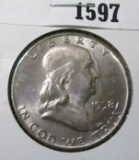 1958-D Franklin Half Dollar, UNC toned, value $15+