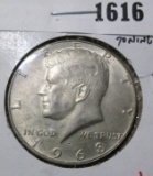 1968-D Kennedy Half Dollar, BU light toning, value $10+