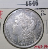 1879 Morgan Silver Dollar, BU obverse is Proof-Like, MS63 value $95, MS65 value $800