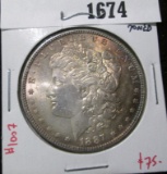 1887 Morgan Silver Dollar, BU with BEAUTIFUL PINK, ROSE AND BLUE TONING, VALUE $75+