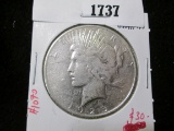 1925-S Peace Silver Dollar, F with graffiti, value $30