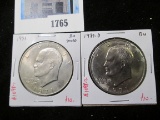 Pair of 2 Eisenhower Dollars, 1971 lightly toned & 1971-D, both BU, value for pair $20+