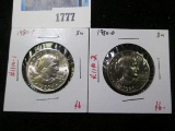 Pair of 2 Susan B Anthony (SBA) Dollars, 1980-P & 1980-D, both BU, value for pair $12+