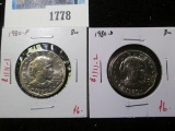 Pair of 2 Susan B Anthony (SBA) Dollars, 1980-P & 1980-D, both BU, value for pair $12+